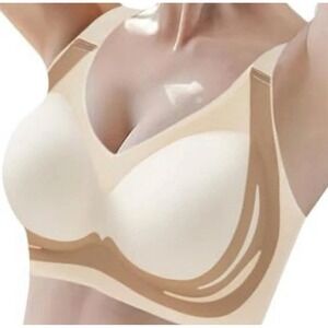 Lush Fitting Wire Free Seamless Comfort Bra Women's Sz 4XL in Cream &‎ Tan NEW